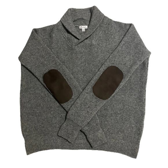 Mens Peter Millar Long Sleeve Sweater Collar Elbow Pads Wool Yak Cashmere Gray L - Picture 3 of 14